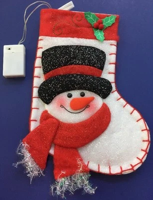 CUTE, SPARKLY, TWINKLING, LIGHTED SNOWMAN CHRISTMAS STOCKING NWT!