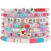 Hop to Easter Bracelet Polymer Clay Bead Heishi Surfer Set Heart Charm