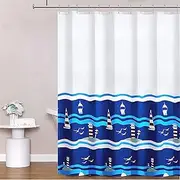 Shower Curtain Sea Steamer Mould Proof Washable Bath Curtains with 12 Hooks Waterproof Polyester Weighted Hem Bathroom Decor, 180*180cm, Black Yellow