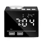Smart Alarm Clock Bluetooth Speaker with LED Bedside Light Snooze Function Dual USB Port black