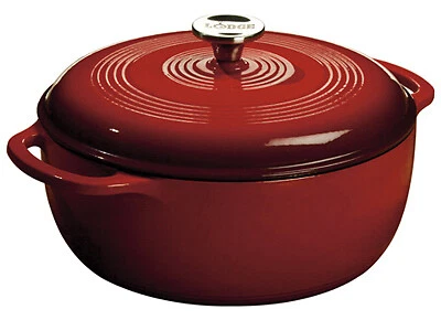 Lodge EC6D43 Dutch Oven, Red Enamel/Cast Iron, 6-Qts. - Quantity 1
