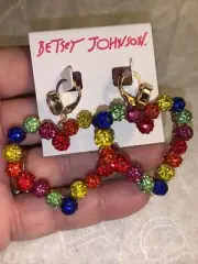Betsey Johnson FIREBALL Gold Tone Crystals Heart Drop Earrings-NWT $52