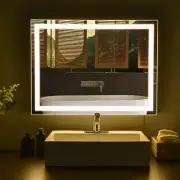 Aquaterior 32"x24" Wall Mounted LED Light Mirror Touch Sensor Anti Fog Dimmable