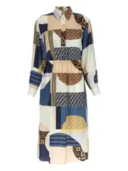 [Fendi] Fendi-Abito-Camicia Midi In Seta Con Stampa Patchwork-Donna 42 IT