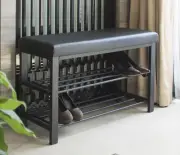 Entryway Shoe Rack Cushioned Shoe Bench Entry 2 Shelves Storage Bench w/Fau
