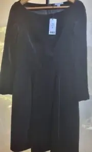 CARVEN FRENCH DESIGNER BLACK HEAVY VELVET MIDI DRESS S40 FULLY LINED RRP$2249.00