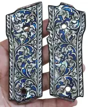 S&W MODEL 59 GRIPS SMITH & WESSON 459 559 659 MOTHER OF PEARL BLUE FLOWER ART