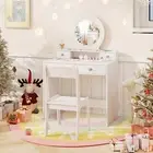 Kids Vanity Set Princess Makeup Dressing Table and Chair Set w/ Mirror 4 Drawers
