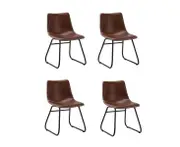 Oikiture 4x Dining Chairs Kitchen Table Chair Lounge Retro Padded Seat PU Brown