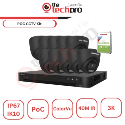 Hikvision 3K ColorVu PoC Fixed Turret Security System IDS-7204HUHI-K1/P DVR Kit