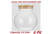 6 x Glass Jar Food Storage Bottles Sealed Cans Bamboo Lid Air Tight Container 1.6L