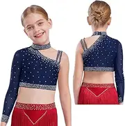 [iEFiEL] Tank Tops for Girls Shiny Dance Shirt Gymnastic Workout Hip Hop Crop Top One Shoulder Cami Vest