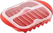[QWLWBU] Microwave Bacon Tray with Splatter Lid,Microwave Bacon Cooker Make Crispy Bacons in few Minutes,Microwave Easy Bacons Maker Quick and with No Mess(Red+White,Size:11.02x9.84x2.36inch)