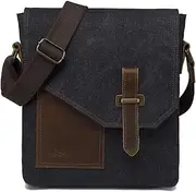 Small Messenger Bag for Men,VASCHY Vintage Canvas Leather Lightweight Women Crossbody Bag Shoulder Bag Stachel Bag for Casual Travel Business School