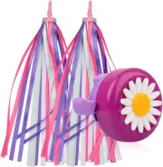 Kids Purple Streamers and Bike Bell for Girls-1 Pack Flower Bicycle Bell with 2