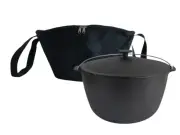 Cast iron tourist cauldron 2.6 gl .with cast iron lid and cover. Brizoll . 2025