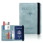RFID Blocking Passport Holder for Travel Accessories Passport Purse Card Wallet -Sky Blue