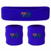 WRISTBAND & HEADBAND SET Tennis Terry Towelling Cotton Sweat Band Team Gym - Aus