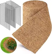 Natural Mulch Roll for Landscaping, 120" x 6.3" Organic Thick Coconut Fiber Mulch Mat with 20U-Shaped Steel Stakes, Garden Mulch Border Roll for Plants, Vegetable, Flowers Weed Barrier