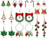 [Tomovely] Christmas Earring Set for Women 10 Pairs Holiday Earrings for women Bow Christmas Tree Snowflake Santa Candy Deer Stud Earrings Christmas Earrings Bulk Christmas Jewelry for Gift