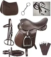 Lussoro Leather English Riding Horse Saddle Starter Kit Brown Saddle Combo Pack