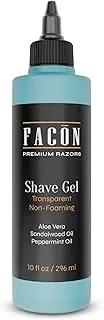 Facón Transparent Shaving Gel for Men w/Aloe Vera, Cooling Menthol, Peppermint & Sandalwood Oil Scent – Clear Non Foaming Straight Razor Shave Gel, Barber Shaving Gel to Prevent Razor Bumps, 10 fl oz