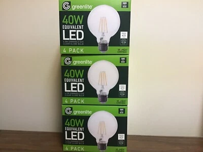 12 Greenlite 40 Watt Led 4.5 W Dimmable G25 Clear Filament Style Globe Base