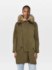 Green Coyote Fur Trim Parka Coat