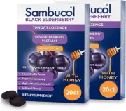 Sambucol Black Elderberry Throat Lozenge - with Honey, Vitamin C & Zinc, Elderbe