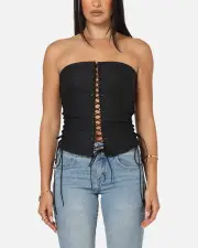 [ED HARDY] Ed Hardy Women's Seige Corset Black - Size L L Black