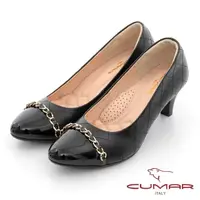 在飛比找momo購物網優惠-【CUMAR】鍊條拼接尖頭高跟鞋(黑色)