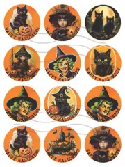 Vintage Halloween Circles Card Making Junk Journal Scrapbook Supplies Collage