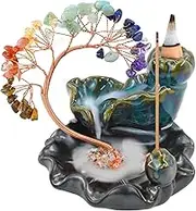 MrMrKura Backflow Incense Burner, Ceramic Incense Waterfall Burner with 7 Chakras Healing Crystals Tree Fountain Incense Holders for Yoga Meditation Home Decor (Curve)