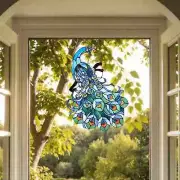 25" Tiffany Style Blue Peacock Stained Glass Window Panel Suncatcher