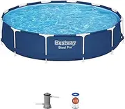 [Bestway] Steel Pro 12 feet x 30 inches Round Above Ground 1,710 Gallon Pool Set with DuraPlus Liner, 530 Gallon Pool Filter, and Repair Patch