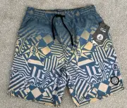 VOLCOM Boys S (8) Board Swim Trunks Shorts Mesh Lined Blue Pink Orange