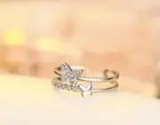 Micro-inlay Cubic Zirconia Silver Butterfly Adjustable Band Ring
