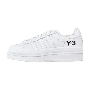 Adidas Y-3 HICHO黑字壓印LOGO皮革厚底運動板鞋(白)