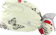 [WOSHJIUK] Working Hat 2 Pack Scrub Caps for Women,Vintage Background with Roses,Tie Back Cap Adjustable Scrub Hat