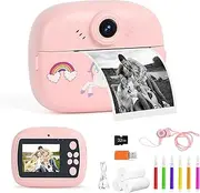 Sicilaien Kids Camera Instant Print, 48MP Kids Digital Camera Instant with 3 Rolls Print Paper & 32G TF Card, 1080P Video Recording Selfie Toy for Boys Girls 3-12 Birthday Present, Pink Unicorn
