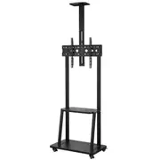 Mobile TV Stand Mount Bracket Trolley 32-75 Inch LED LCD Screen Monitor Television Cart with Media Storage Shelf Wheels Adjustable Freestanding