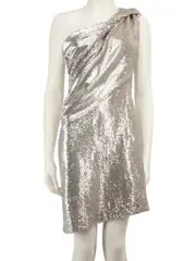 Silver Sequinned One-Shoulder Mini Dress