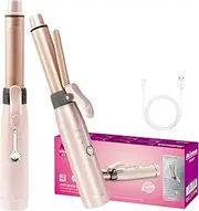 Yuehuamech Cordless Mini Curling Iron 19 mm Curling Iron Drum Ceramic Straightener USB Rechargeable Curling Iron with 2 Heat Settings for Long Short Hair, pink, 19mm