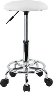 Height Adjustable Swivel Rolling Stool with Footrest - White
