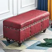 Modern Ottoman Faux Leather Rectangle Storage Bench Footstool Bench Shoe Changing Stool for Living Room Bedroom Entryway Hallway-Retro red 40x40x45cm(16x16x18inch)