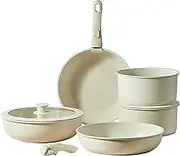 Induction Cookware Sets - Pans for Cooking,Nonstick Cream White Detachable Handle for Cookingfrying Pans Cooking Pot Set for Frying Pans
