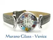 MURANO GLASS WATCH authentic CERTIFICATE Quartz SEIKO leather CHROME, dark grey