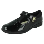 Girls Clarks Key Detail T-Bar School Shoes Lock Shine