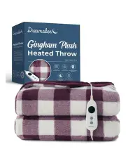 [Dreamaker] Gingham Plush Reversible Electric Heated Throw Blanket in Cherry