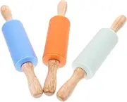 Didiseaon 3pcs Boys and Girls Kitchen Silicone Rolling Pin Set Orange Green Blue Non-Stick Baking Dough Roller for Children